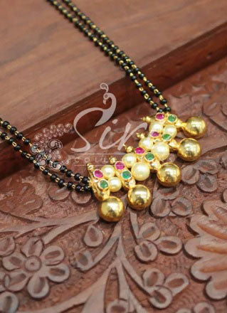 Designer Black Beads Mangalsutra with Multi Colour Stones