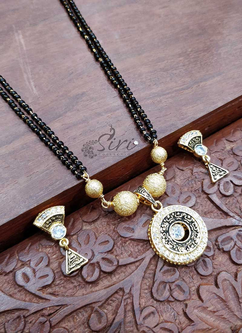Black Beads Mangalsutra in Gold Micro Polish Pendant Set