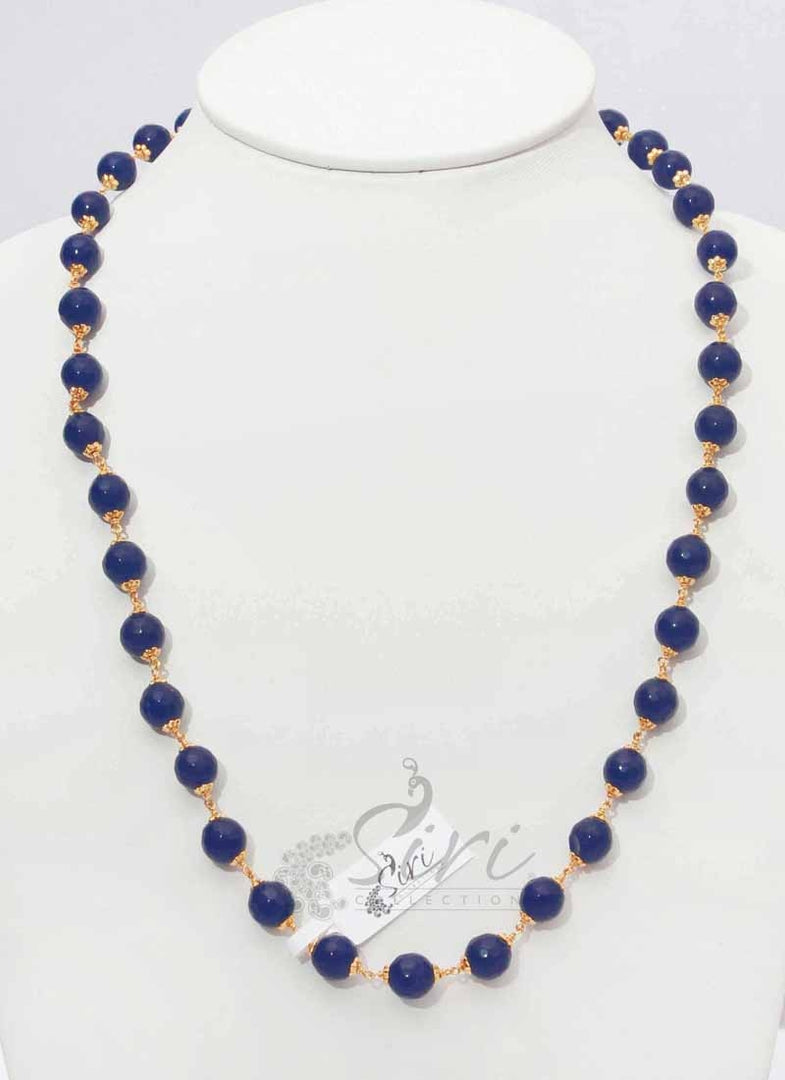 Simple Onyx Beads Maala in Sapphire Blue Colour