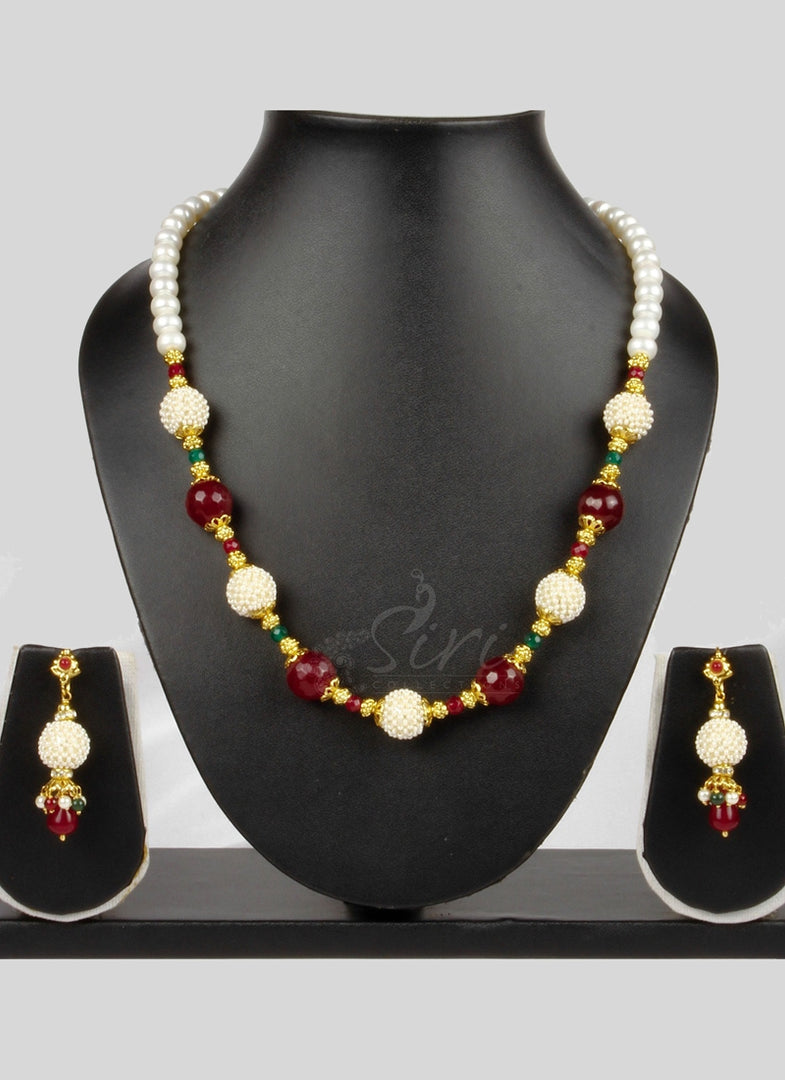 Real Pearls Onyx Fashion Jewellery Chain Necklace Set