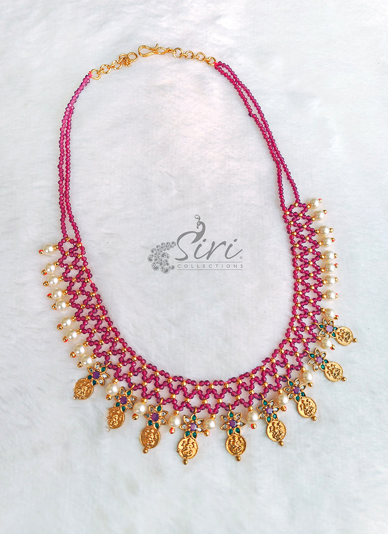 Beautiful Handmade Necklace Ruby Spinels and Lakshmi Kasu