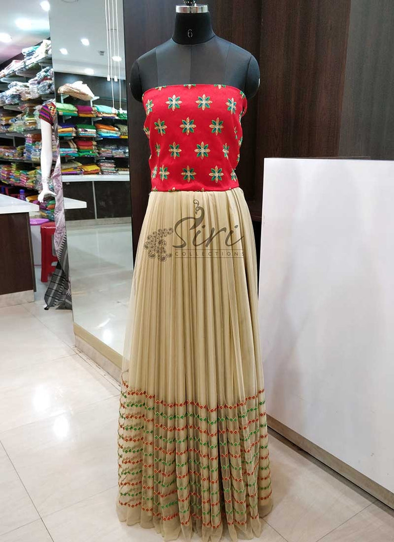 Embroidery Work Net Lehenga Raw Silk Crop Top Set